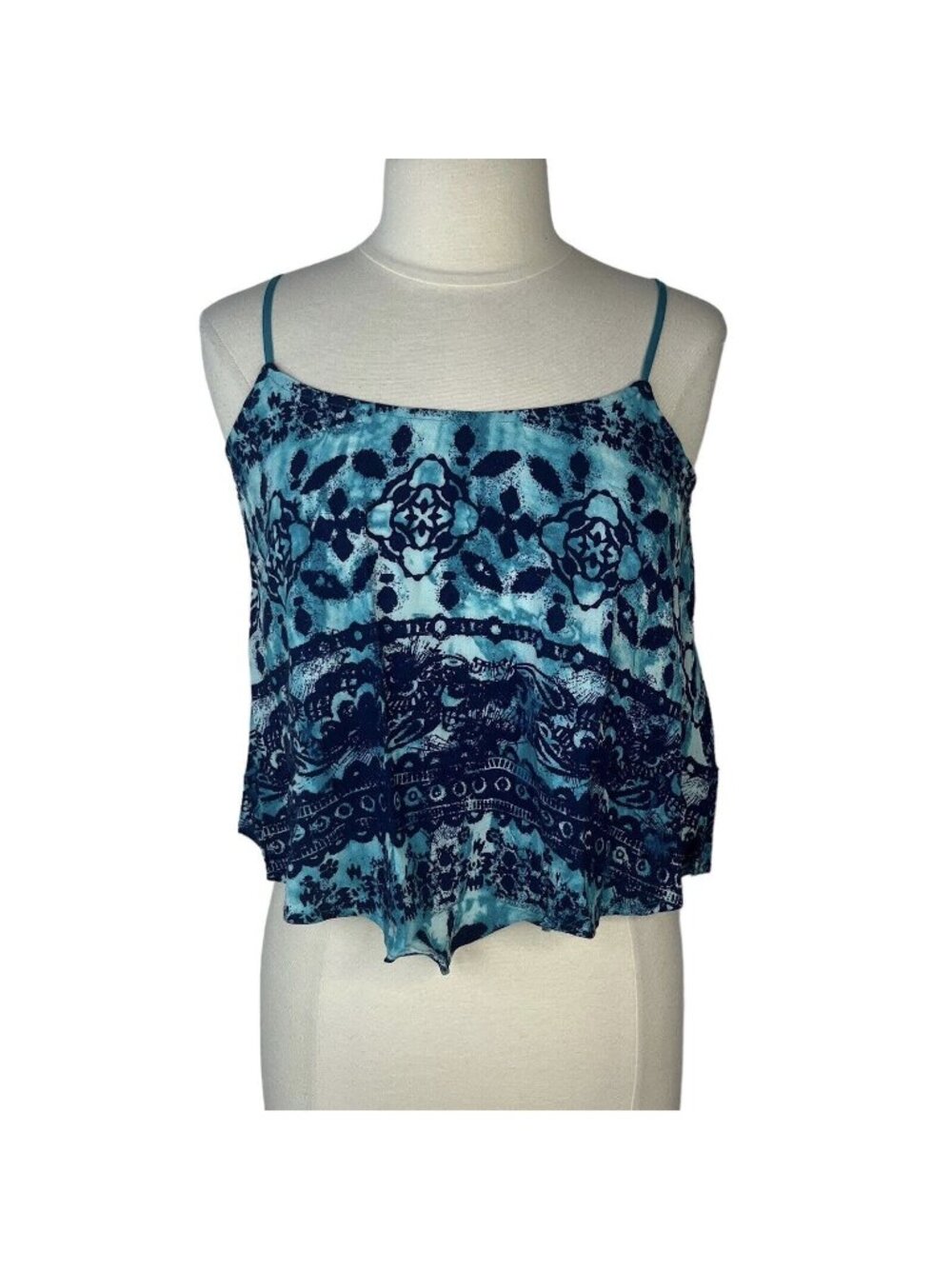 Eyelash Couture Tank Top Cami Shirt Small Blue New Boho Tie Dye Festival